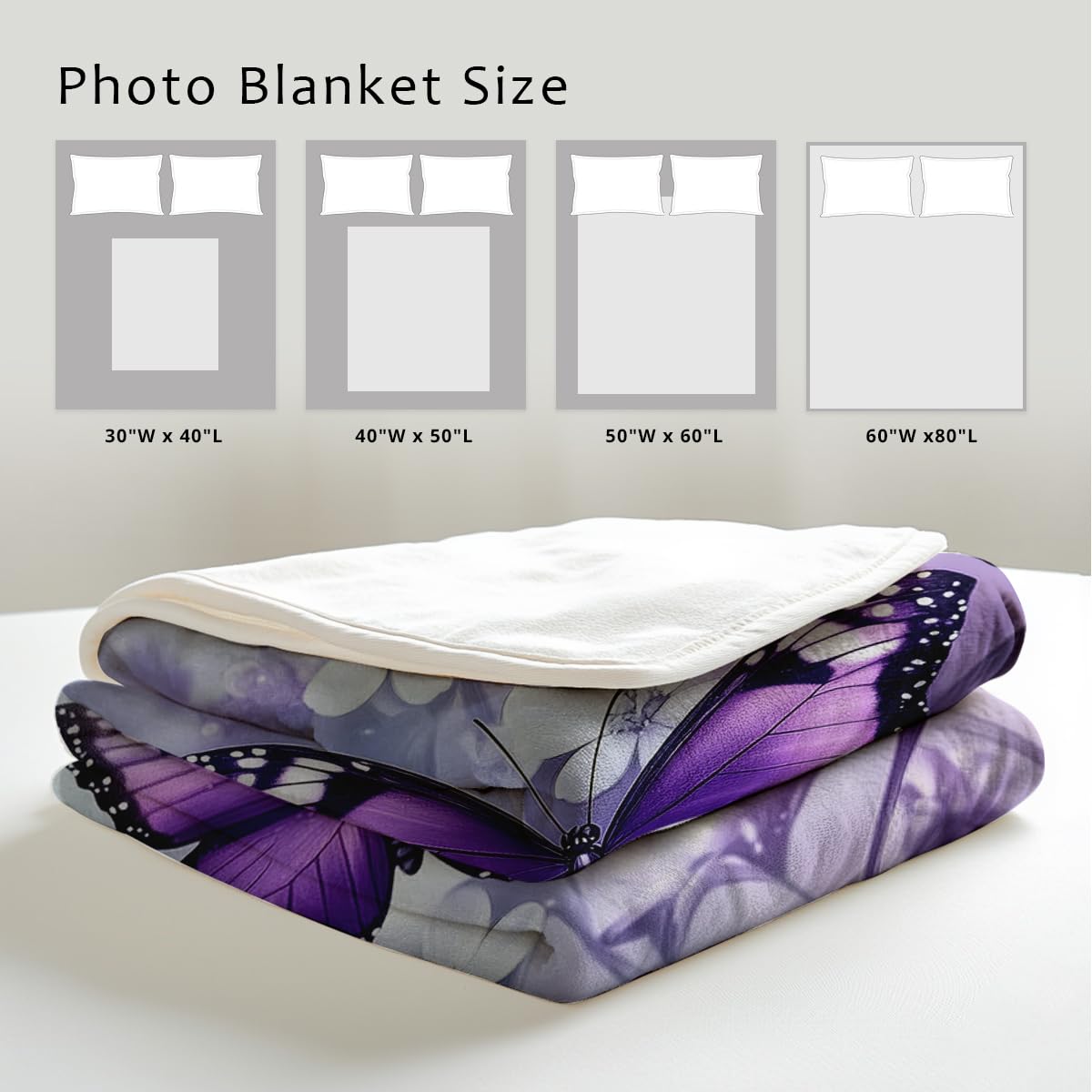 HUNXIAOJ Printed Bed Blanket Purple Butterfly Throws Soft Flannel Blanket Butterfly Gifts for Adults Kids Couch Butterflies Decor for Sofa Bed Office (49"x59")