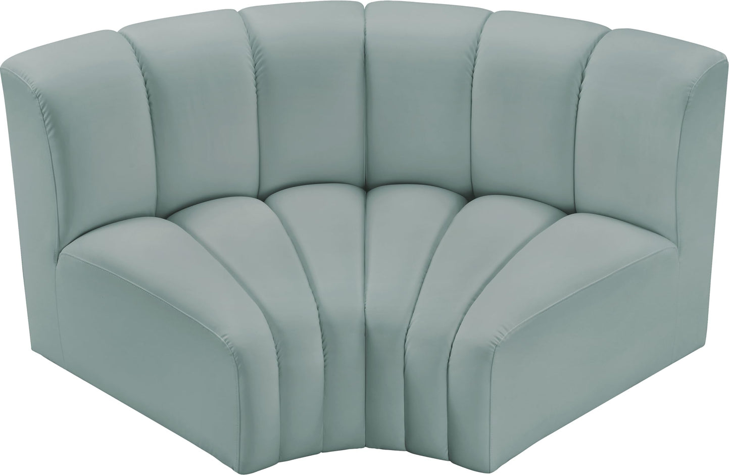 Meridian Furniture 101Mint-S2B Arc Collection Modern | Contemporary Modular Sofa with Soft Mint Green Vegan Leather, Deep Channel Tufting, Modular, 60" W x 33" D x 30" H, Mint
