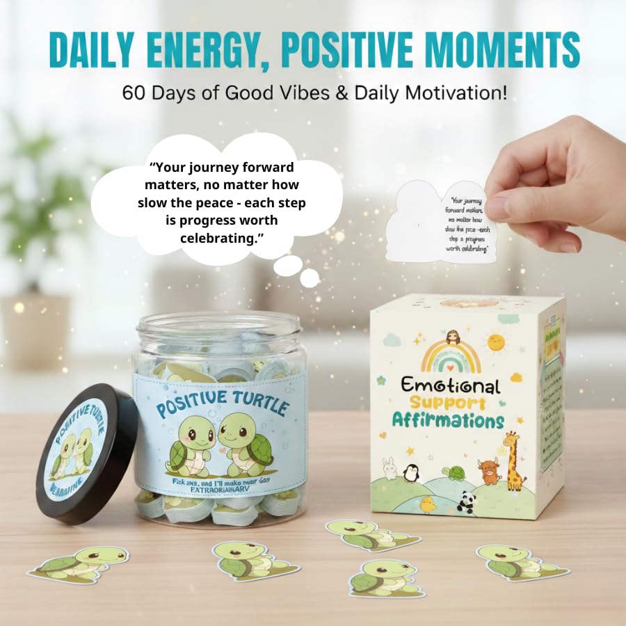 60 Positive Turtle Cards Jar, Emotional Support Affirmation Cards, Sea Turtle Gifts, Turtle Lover Gifts For Women, Teens, Friends, Coworkers, Christmas Turtle Decoration For Home Office