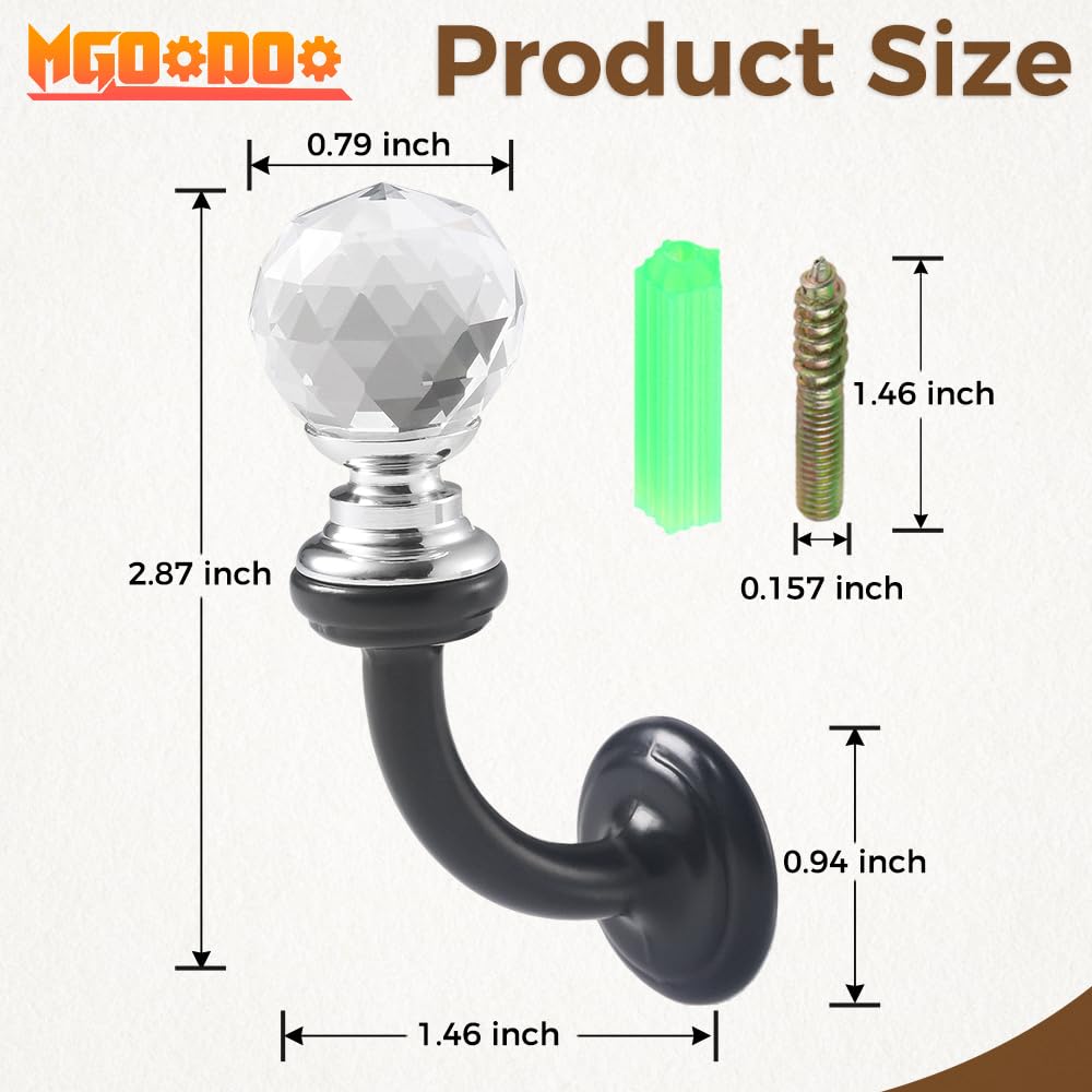 Mgoodoo 5PCS Small Crystal Wall Mounted Hooks, 2.87x1.46 inch Bathroom Crystal Robe Holder Decorative Towel Hanger with Screw for Face Mask Hat Key Bags Bathroom Bedroom Kitchen