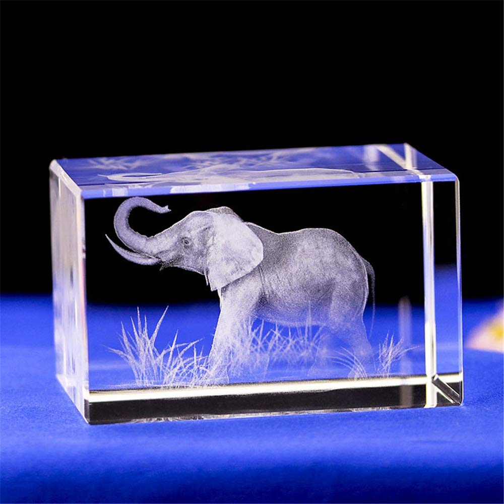 BOOFIRE Elephant GIFTS/3d Laser Etched Crystal Art of Elephant Figurines Crystal Glass Cube Engraving for Home Decoration Birthday, Elephant Gifts for Women Girl Children Men (40 * 40 * 60mm)