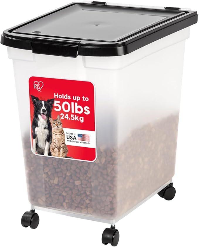 IRIS USA Airtight Dog Food Storage Container, WeatherPro, Removable Wheels