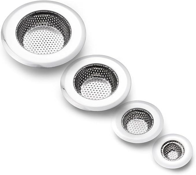 4 Pack Heavy Duty Stainless Steel Kitchen Sink Drain Strainer, Bathroom Hair