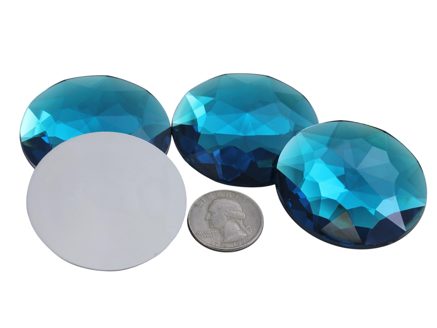 Allstarco 50mm Extra Large Flat Back Round Acrylic Rhinestones Plastic Circle Gems for Costume Making Cosplay Jewels Pro Grade Embelishments - 4 Pieces (Blue Aquamarine H122)