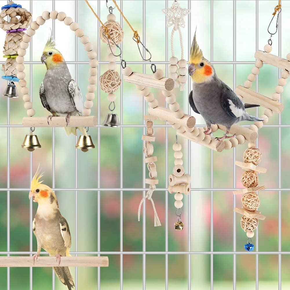 Bird Toys Parakeet Toys Bird Cage Accessories Parrot Swing Chewing Standing Hanging Perch Hammock Climbing Ladder for Budgerigar,Parakeet,Conure,Cockatiel,Mynah,Love Birds,Finches