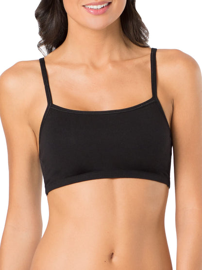 Fruit of The Loom Womens Spaghetti Strap Cotton Pull Over 3 Pack Sports Bra, Skinny Stripe/Black Hue/Red Hot, 38