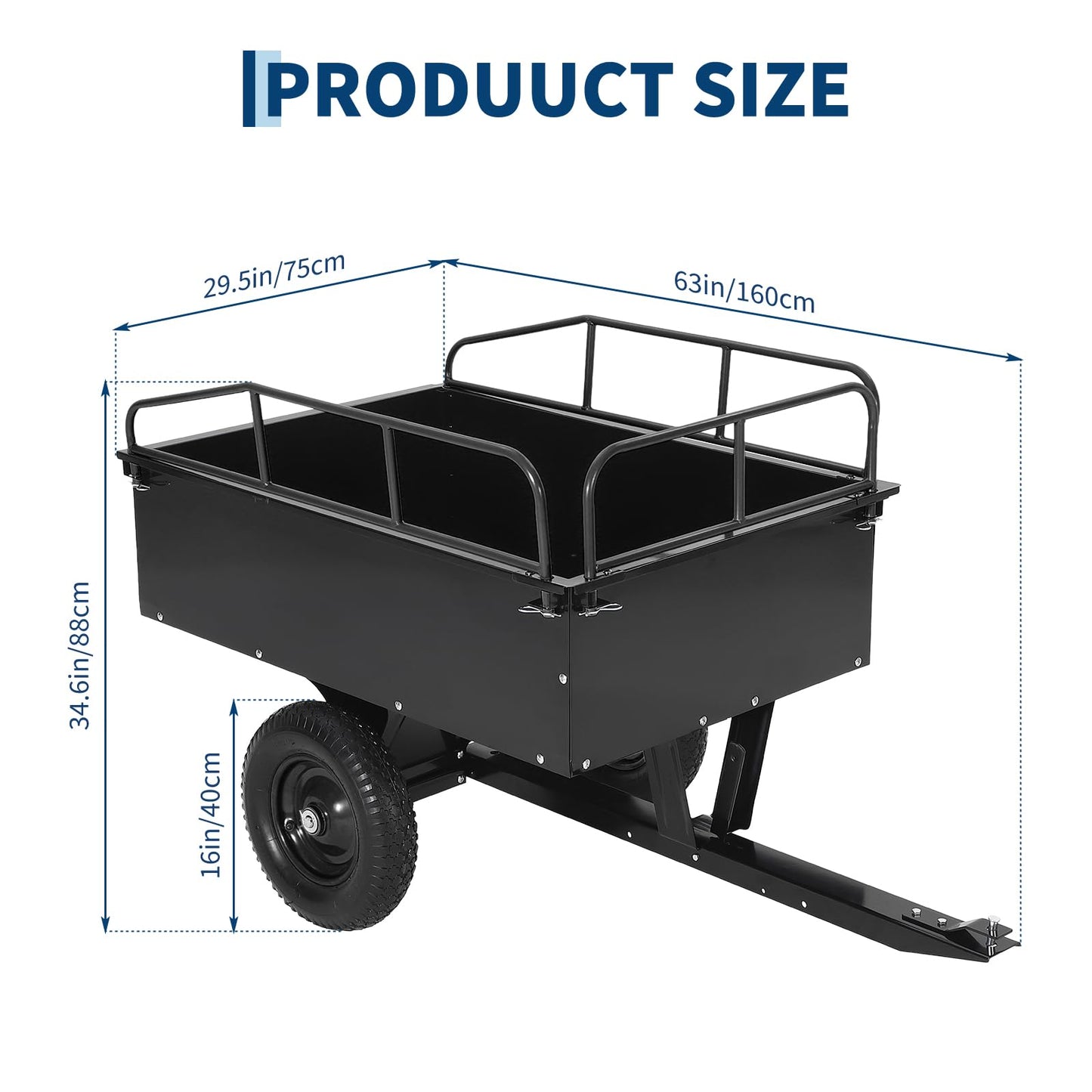 Garvee 750LB Heavy Duty Garden Dump Cart, 15 Cu ft Garden Trailer Steel Garden Cart with Removable Sides, Utility Wagon Tow Behind ATV UTV Lawn Mower Tractor, Foot Pedal Quick Dump