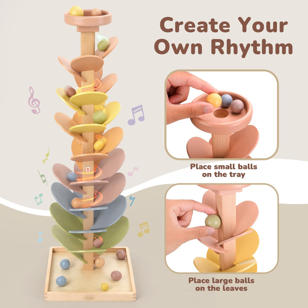 Joyreal Wooden Marble Run Music Tree for Kids 3-5 4-8, Montessori Wooden Ball Drop Toy, Rainbow Marble Tree Tower with Sound Leaves, Educational Learning Birthday Gift