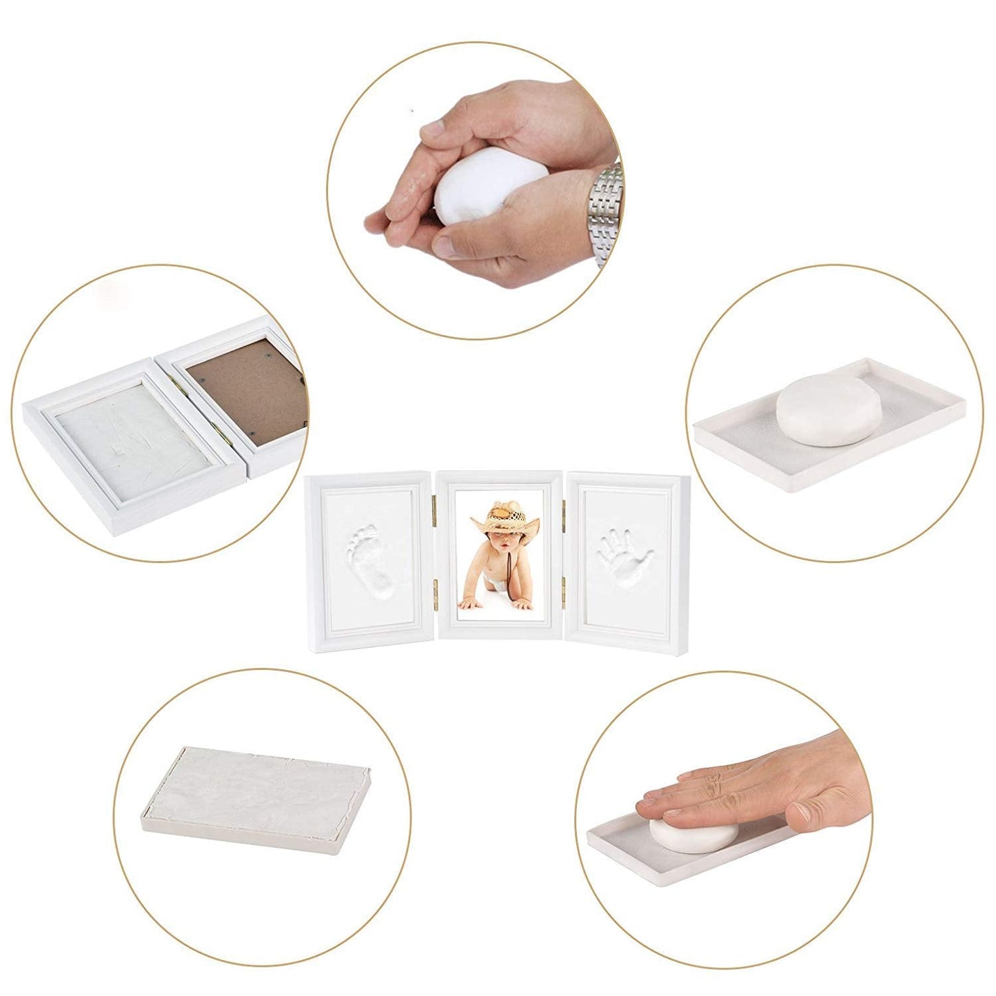 Baby Photo Frame,Newlemo Baby Handprint Kit & Footprint Photo Frame for Newborn Girls and Boys, Baby Shower Gifts for Christening Registry(3 parts, white)