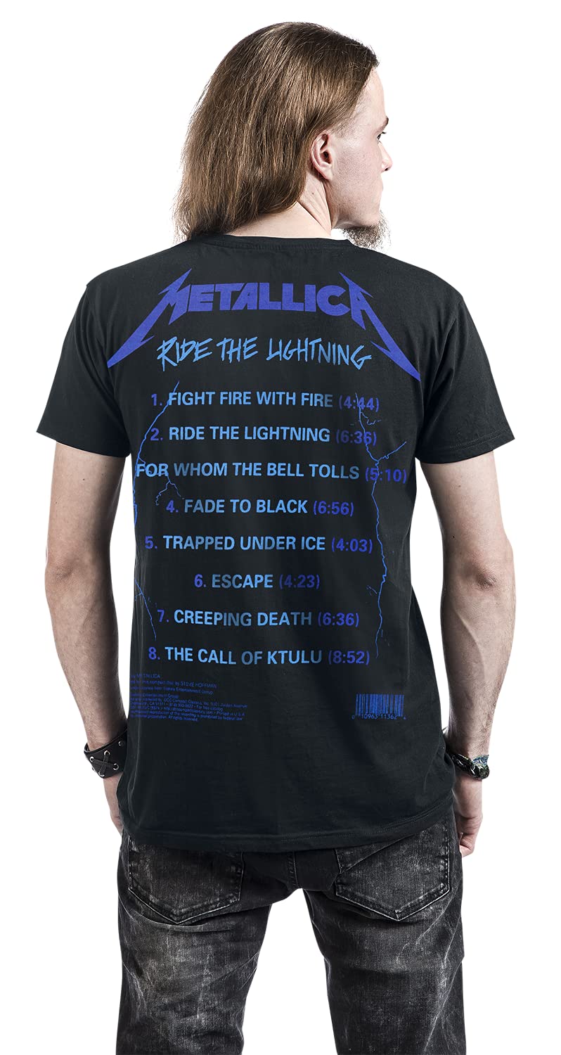 Metallica Men's Ride The Lightning Tracks BL_TS: M T-Shirt, Black (Black Black), Medium (Size:Medium)