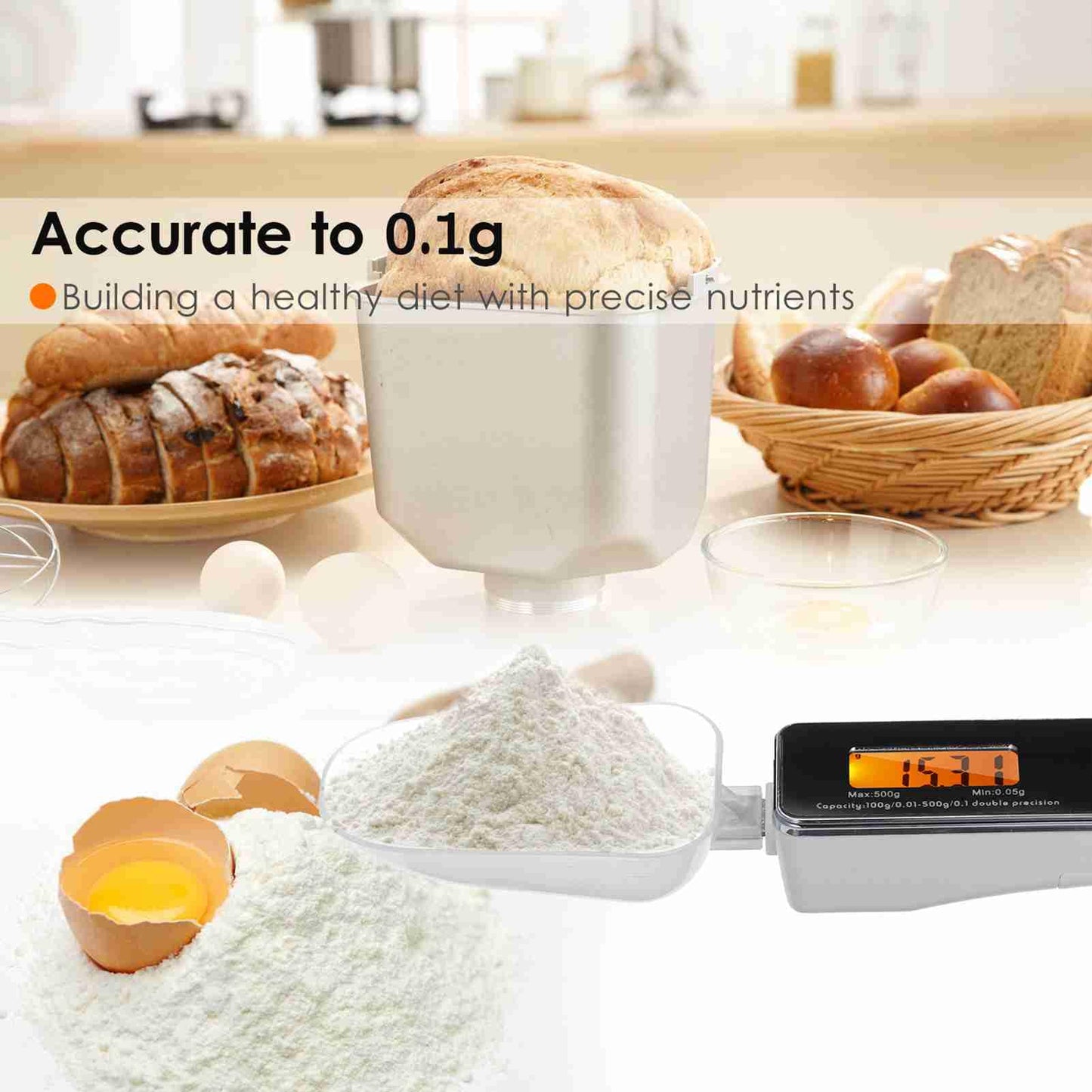 Digital Spoon Scale Electronic Measuring Spoon Scale with LCD Display, Electronic Measuring Spoon Scale Food Tare Function Capacity 0.05g to 500g g Kitchen Food Weighing Spoon Scale (Black)