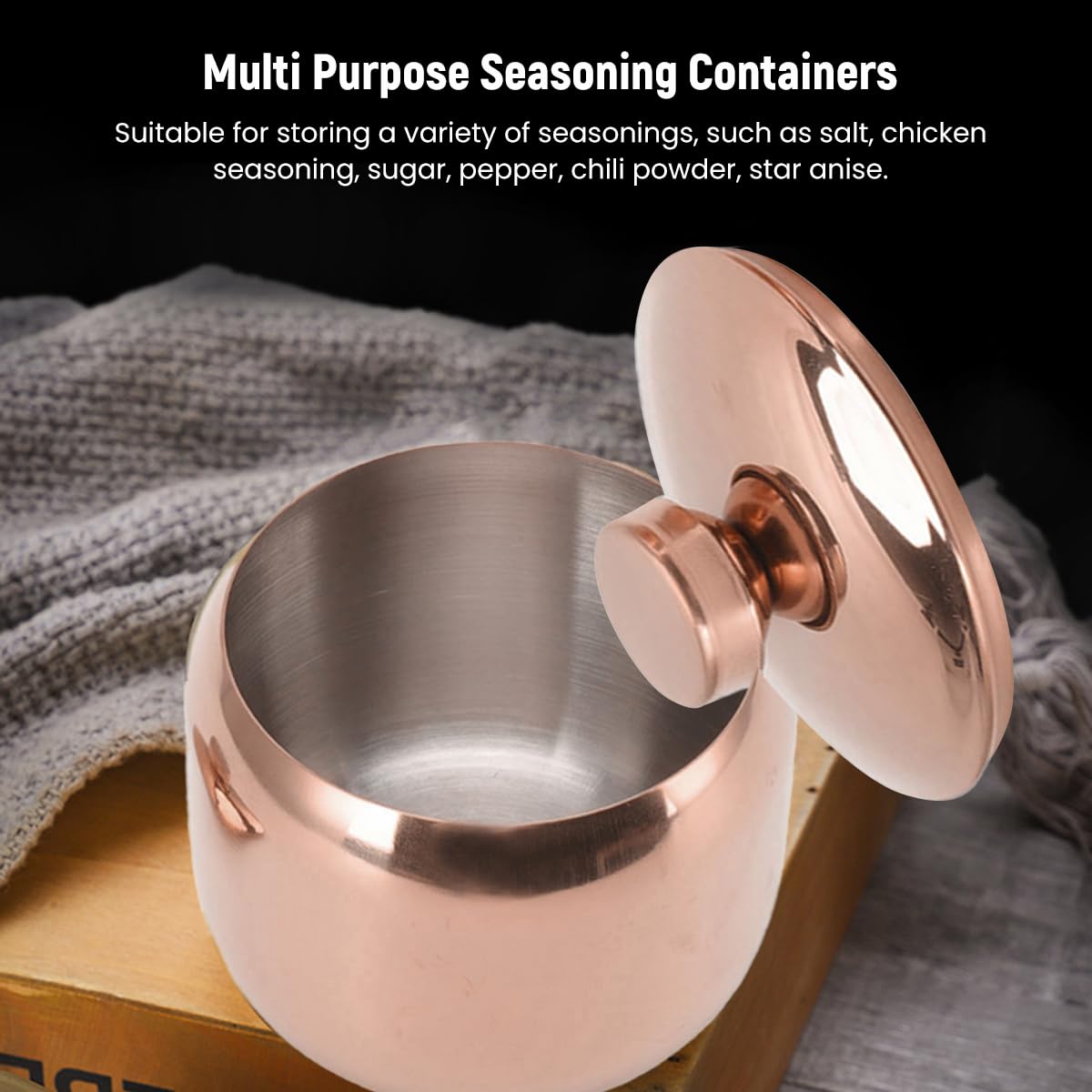 Locadence Stainless Steel Seasoning Box, Condiment Canisters Pots, Sugar Storage Bottle with Lid for Salt, Sugar, Sesame Seeds, Home Kitchen Restaurant (Rose Gold)