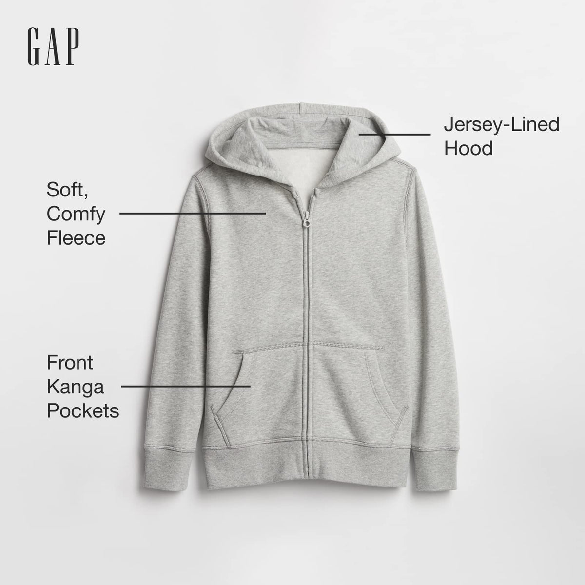 GAP boys Kids Zip Hoodie Sweatshirt, Light Heather Grey B08, Large US