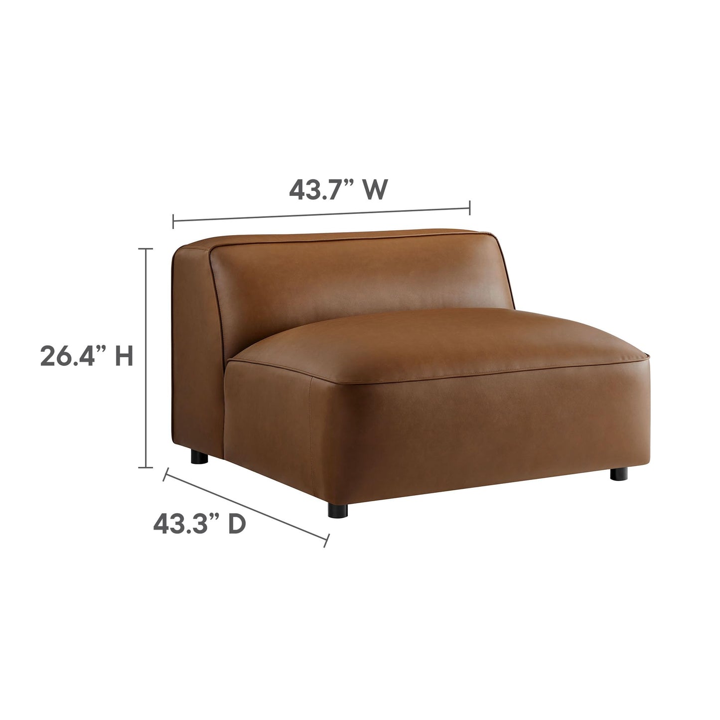 Modway Auren Vegan Leather 3 Piece Modular Sofa in Coffee - Faux Leather 3 Seater Couch - Comfy Mid Century Modern PU Leather Sofa for Living Room, Apartment, Loft