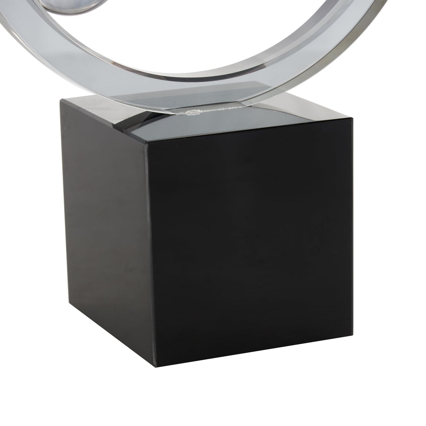 Deco 79 Glass Abstract Decorative Sculpture Ring Home Decor Statue with Clear Orbs and Black Square Base, Accent Figurine 7" x 3" x 10", Clear