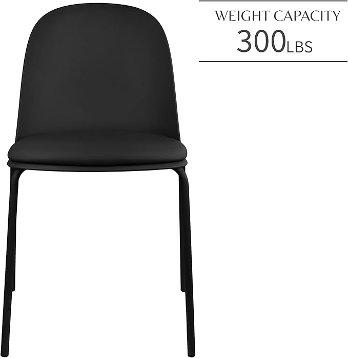 2xhome Modern Stackable Armless Dining Chair | Plastic Shell Seat with Metal Legs | Indoor or Outdoor Use | Home Kitchen Patio (4, Black, Padded Seat)