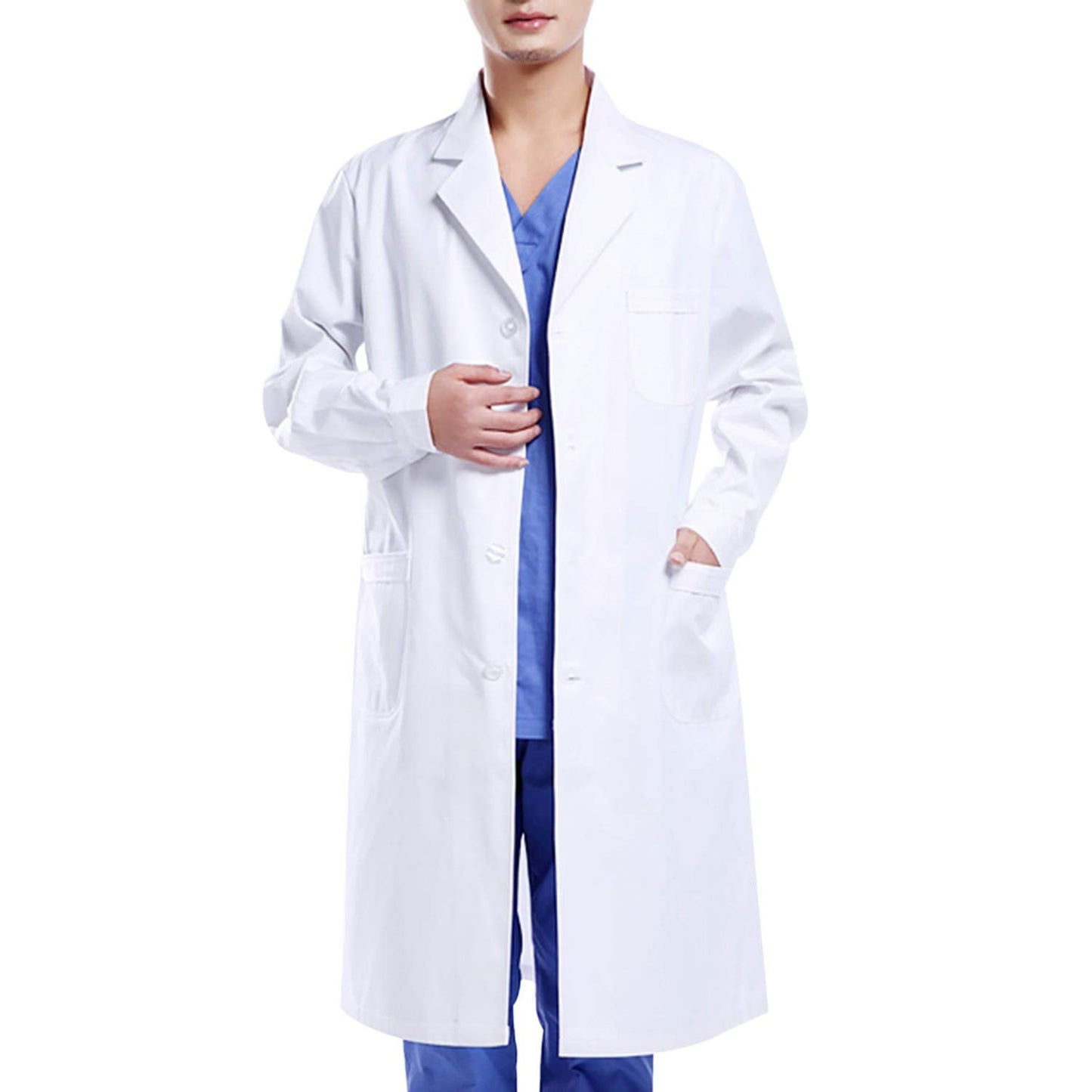 Waflyer White Unisex Cotton Polyester Scientist Lab Coat - Doctor Workwear Uniform for Food Coat Laboratory - Men's S
