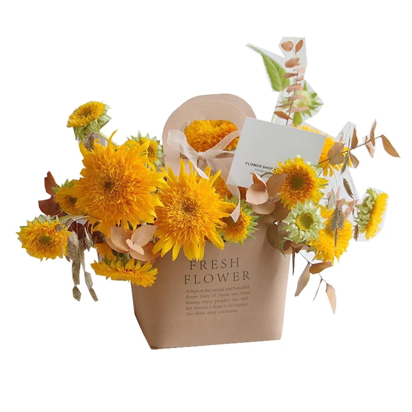 Nikeg Kraft Paper Flower Gift Bags 10Pcs Korean Portable Flower Box, Kraft Paper Bouquet Arrangement Packaging Bag, Creative Waterproof Gift(White,Big)