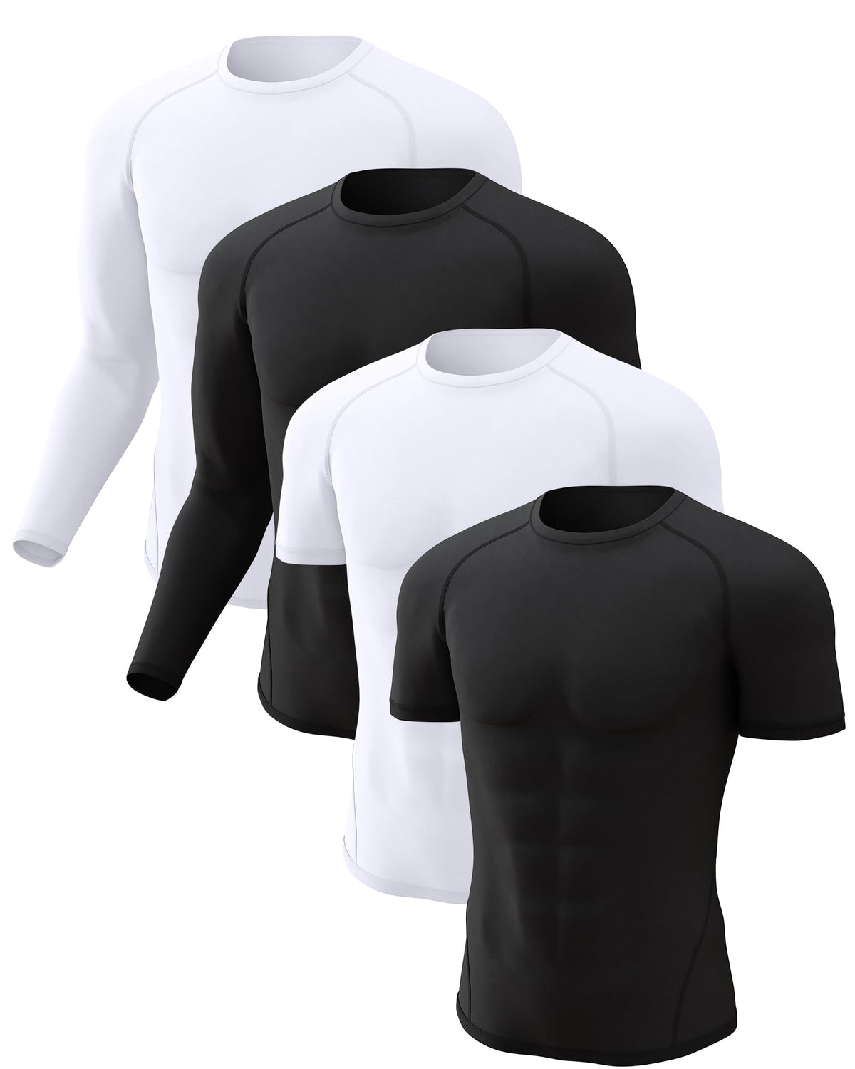 CL convallaria 4 Pack Compression Shirt Men Long Short Sleeve Cooling Dry Rash Guard Athletic T Shirt for Sports