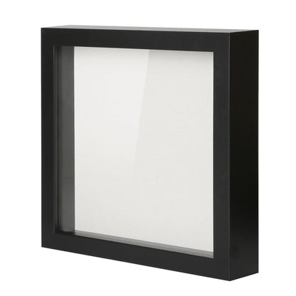 Muzilife 8x8 Shadow Box Picture Frame with Linen Board - Deep Wood & Glass Display Case Ready to Hang Memory Box Baby Sports Memorabilia, Pins, Awards, Medals, Wedding, Tickets and Photos (Black)