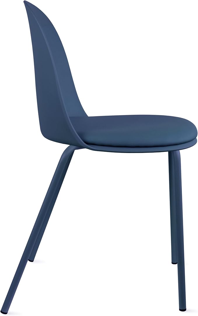 2xhome Parent Modern Stackable Armless Dining Chair | Plastic Shell Seat with Metal Legs | Indoor or Outdoor Use | Home Kitchen Patio (4, Blue, Padded Seat)