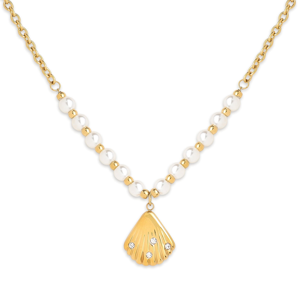 Frigotine Gold Shell Pendent Pearl Beaded Necklace for Women, Dainty Statement Seashell Textured Adjustable Chain Choker Summer Beach Jewelry Gifts