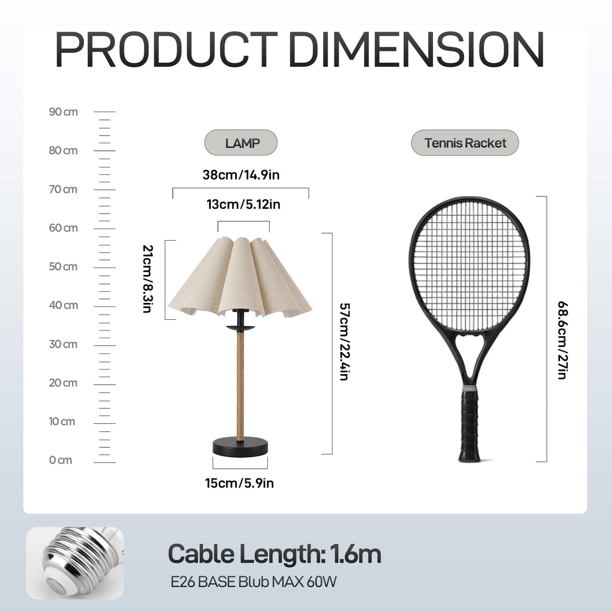 Fengarolam Boho Table Lamp,22.5" Farmhouse Minimalist Accent Lamp with Oatmeal Petal Shade & Handmade Rattan Rope Black Metal E26 Socket Base, Bedside Desk Lamp for Bedroom, Living Room,Home Decor
