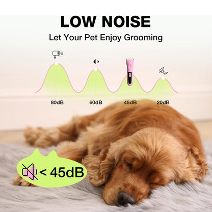Petopia Dog Clippers for Grooming - Low Noise Electric Dog Trimmer Cordless Rechargeable Dog Hair Clippers, 3-Speed & LCD Dog Grooming Kit for Dogs Cats Pets (Pink)