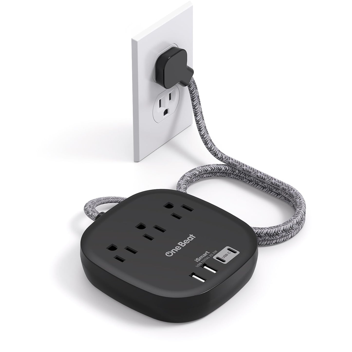 Flat Plug Power Strip, 6ft Ultra Flat Extension Cord - 3 Outlets 4 USB Ports (2 USB C) 22.5W/4.5A Desktop Charging Station, Power Strip No Surge Protection for Cruise Ship, Dorm Room Travel Essentials