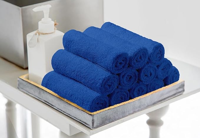 Avalon Towels Cotton Washcloths 24-Pack – 12 x 12 Inch Blue Super Soft &