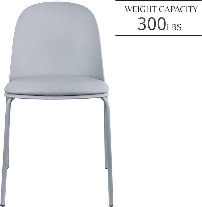 2xhome Set of 2 Modern Stackable Armless Dining Chairs, Plastic Shell Seat with Upholstered PU Leather CushionPadded Seat Metal Legs for Home Kitchen Patio Cafe, Gray