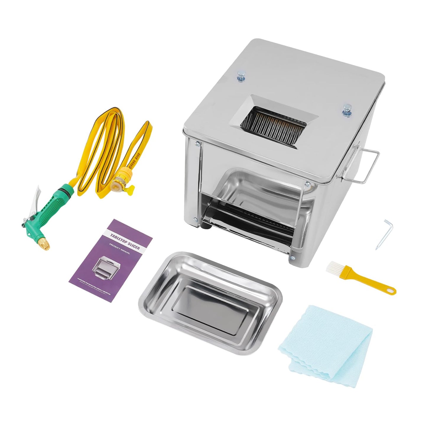 850W Electric Meat Cutter Machine, 7mm Thickness 330lb/h Commercial Meat Slicer Shredded Cutting Machine, Stainless Steel Food Cutting Slicer for Slices Strips Cubes Minced Meat, Low Noise