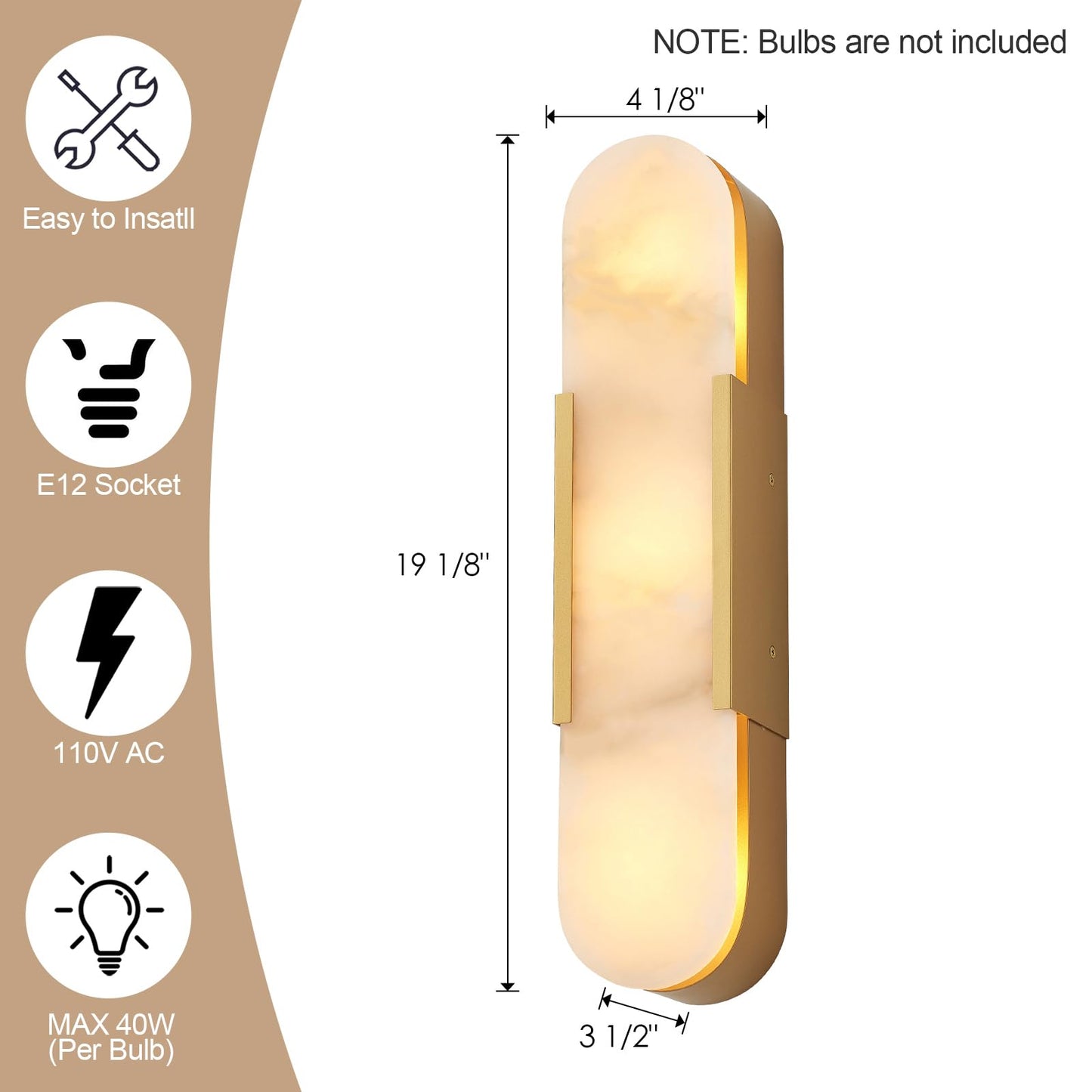 VANZARLA Modern Gold Wall Sconces for Living Room, Marble Sconce Wall Light Fixtures for Bedroom, Alabaster Sconce Lighting for Entryway Bathroom, 1 Pack