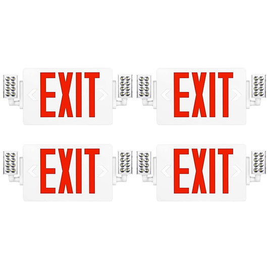 SPCETSUN 4 Packs Red Exit Sign with Emergency Lights,LED Emergency Exit Light with Battery Backup,UL Listed, AC 120/277V,Double Face Commercial Emergency Exit Light Combo for Business.