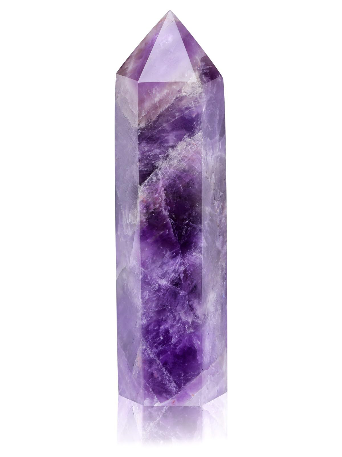 Jovivi Amethyst Healing Crystal Wands,3.5"-4" Polishied Natural 6 Faceted Single Point Chakra Crystal Wand for Reiki Energy Meditation Stone Home Decor Collection Gift 1PC