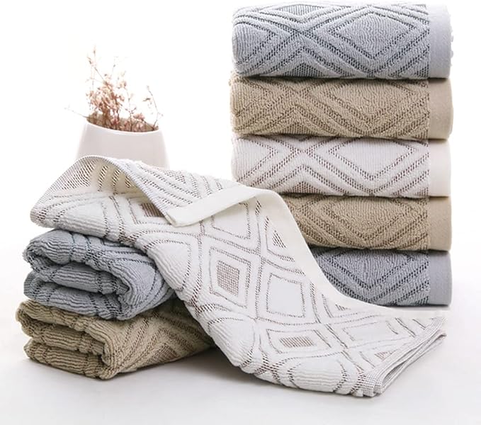 Pidada Bath Hand Towel Set of 3 Diamond Pattern 100% Cotton Absorbent Soft