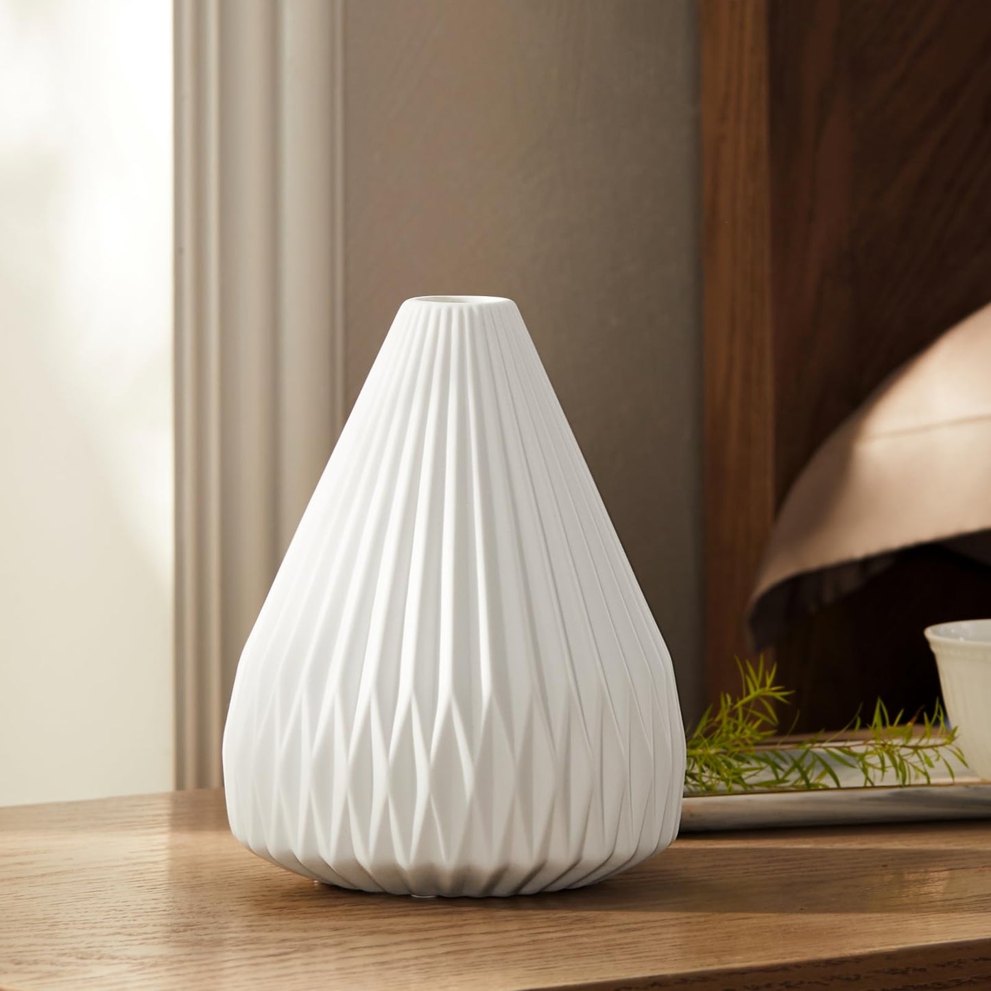 RONDURE 9.1" Modern Ceramic Table Lamp, Fully Dimmable Bedside Lamp for Bedroom Living Room Nightstand, White Translucent Ceramic Shade, Warm Ambient Decorative Corded Lighting, Bulb Included