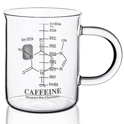 Caffeine Beaker Mug, Chemistry Coffee Mug 16 oz Borosilicate Glass, Measuring Graduated Beaker (450ml)
