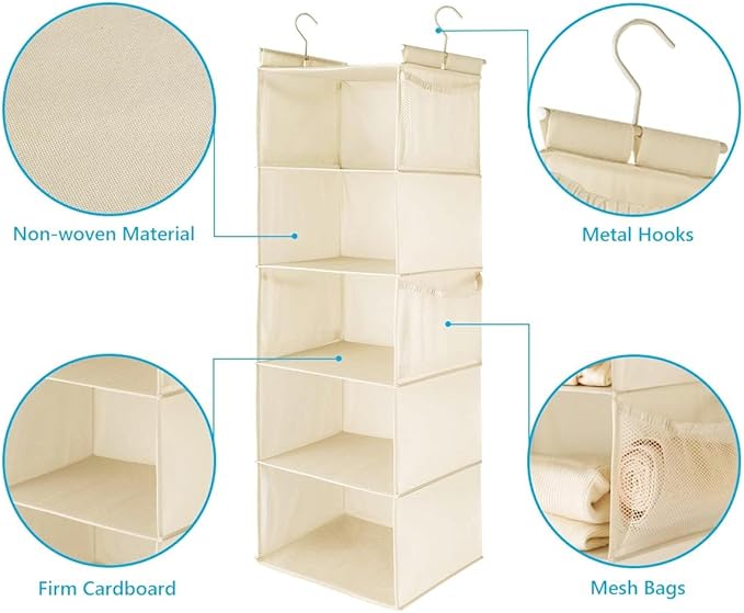 MAX Houser 5 Shelf Hanging Closet Organizer, Space Saver, Cloth Hanging Shelves