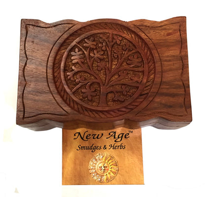 New Age Imports, Inc. GIFT IDEAS~ Tree of Life Carved Handmade Wooden Box 4 inches by 6 inches~Ideal for storing Jewelry, Coins, Tartot cards, Small Treasures, URN Box.