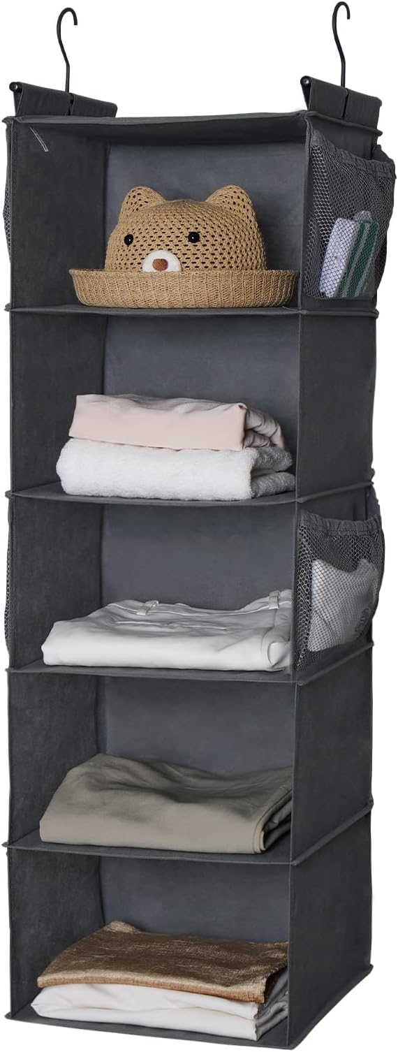 MAX Houser 5 Shelf Hanging Closet Organizer, Space Saver, Cloth Hanging Shelves