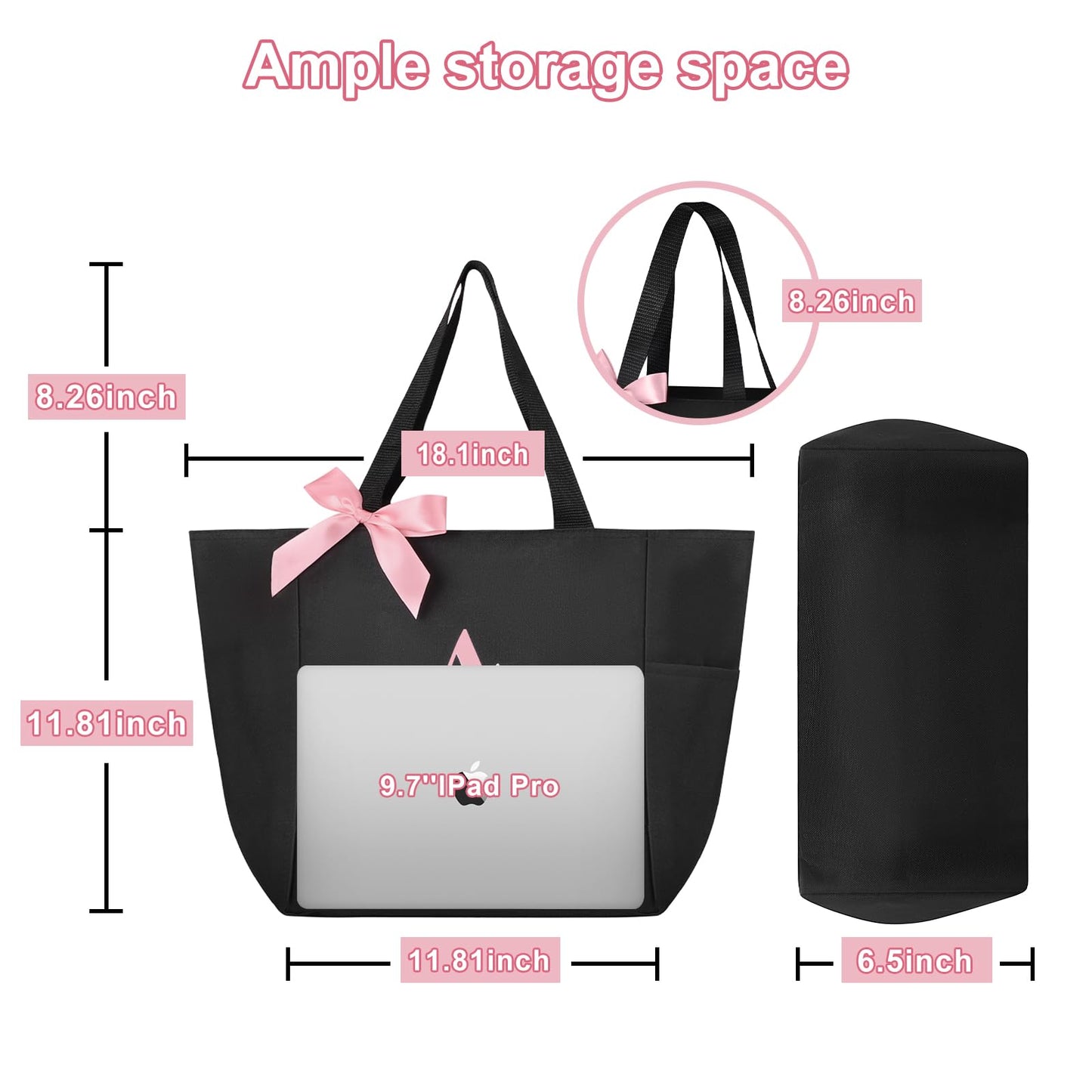 Vavabox A-Z Initial Personalized Tote Bag,Waterproof Gifts for Women, Bridesmaids,Mom,Teachers,Friends (S, Black)
