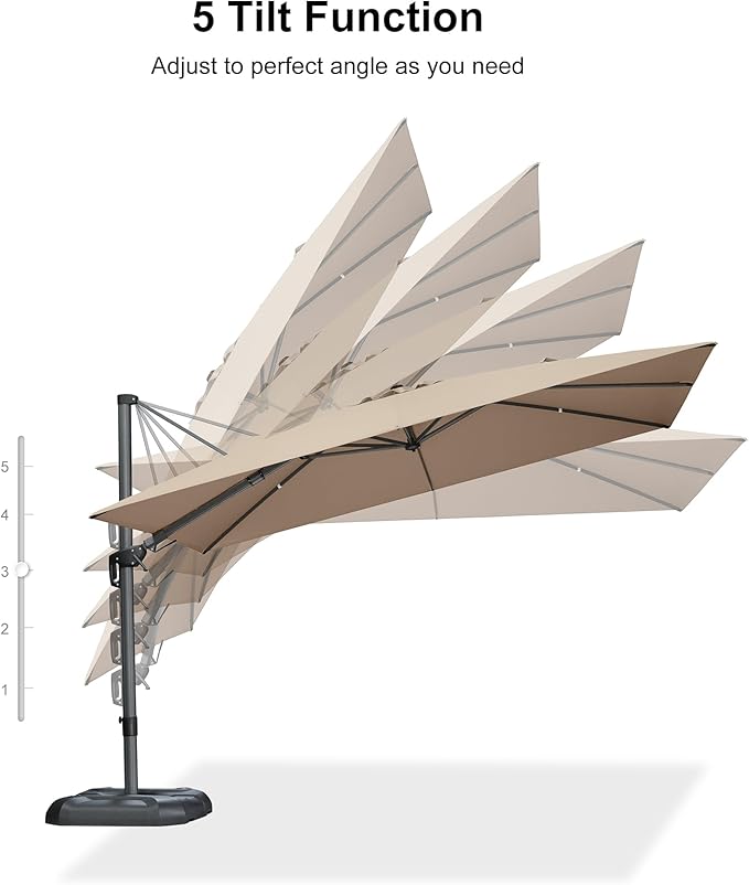 PURPLE LEAF 11.5' X 8.2' Tilting Patio Umbrella with Base Outdoor Cantilever Swivel Rectangle Umbrella Aluminum Offset Umbrella with 360-degree Rotation for Garden Deck Pool Patio Beige