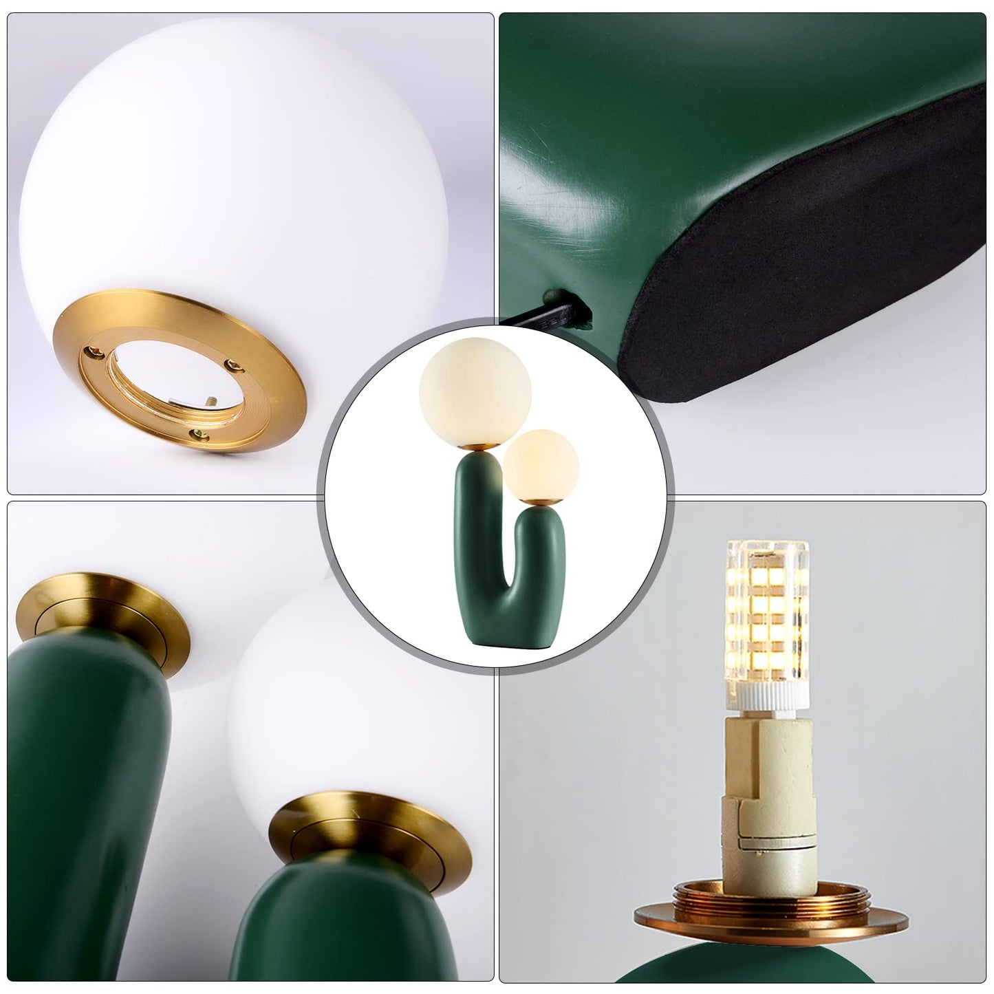 Arturesthome Nightstand Desk Lamp, Creative Nordic Living Room Bedside Bedroom Table Lamp with Light Bulbs, Green
