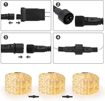 Lepro Outdoor Rope Lights Mains Powered, Connectable, 10m/33ft 240 LED Outdoor Garden Lights Plug in, Bright Warm White, Waterproof 10mm Thick Rope Lighting for Garden, Patio, Tree, Pathway, Christmas