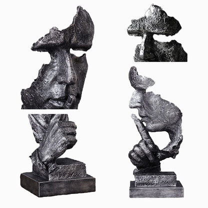 Scekackdv Silence is a Golden Statue Modern Mens Creative Office Home Room Decorations Sculpture Friends Bookshelf Decorative 4.7 x 4.3 x 13.18in(Silver) Modern Home Décor