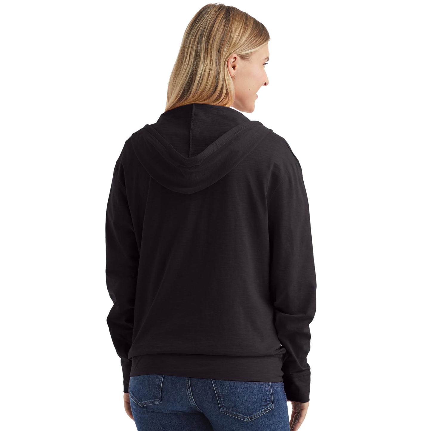 Hanes Women's Slub Jersey Hoodie, Black, Large