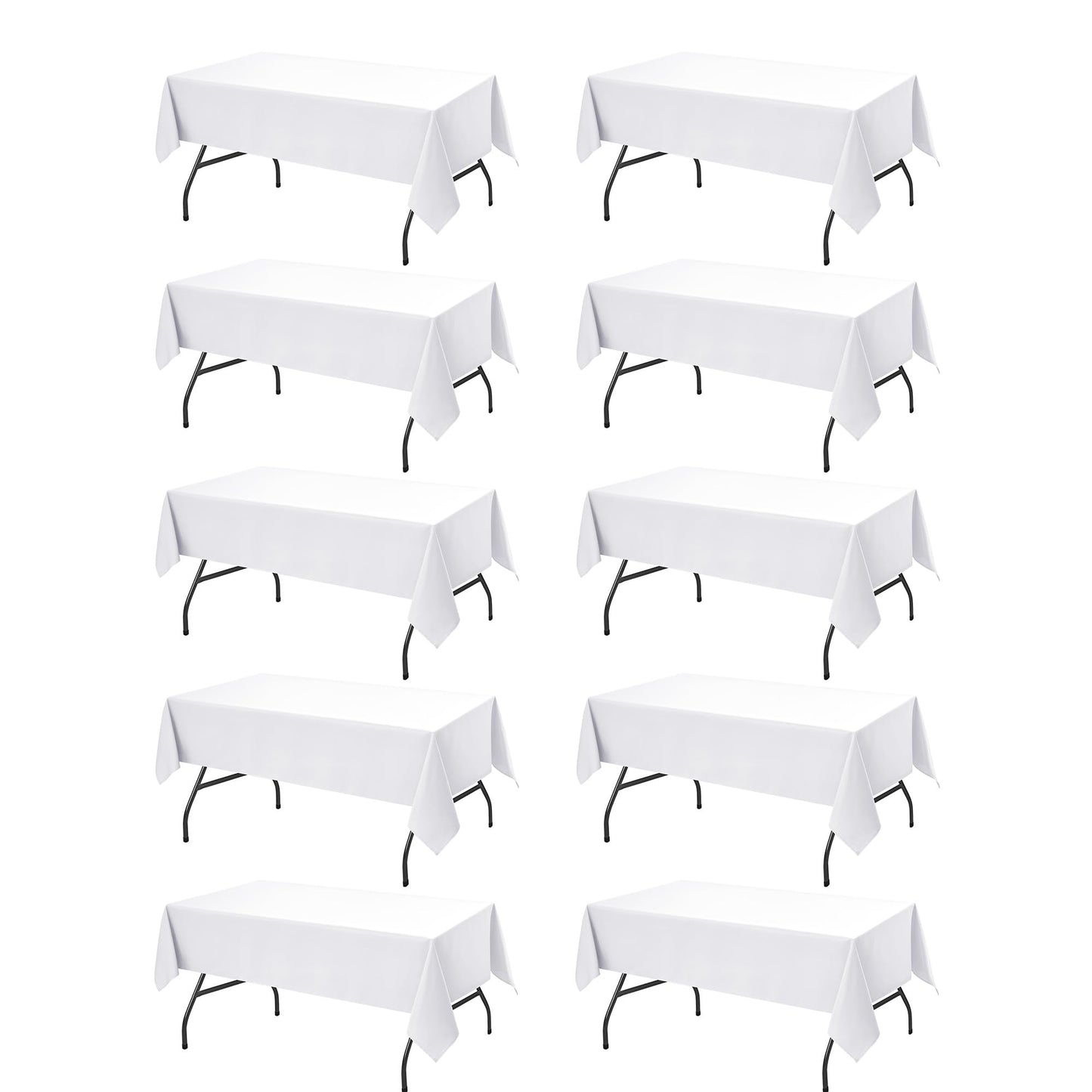 Dailyset 10-Pack White Tablecloths for Rectangle Tables, 60 x 102 Inches, Stain-Resistant Polyester Fabric for 6 Foot Tables - Washable Table Covers for Weddings, Banquets, Birthday, Parties, Events