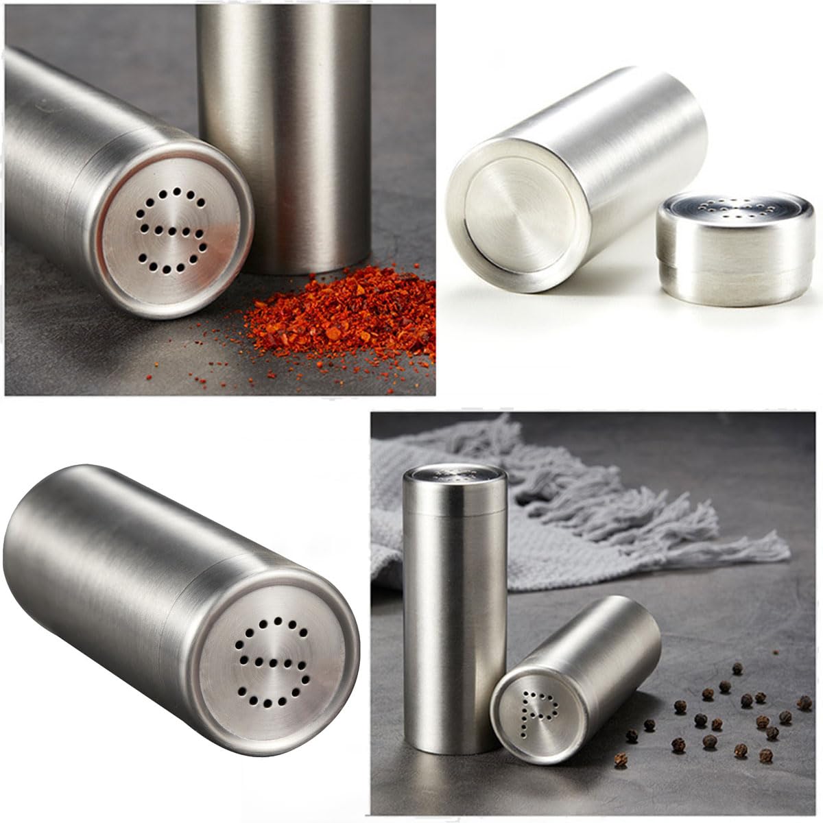 ZAAWUUT 2-Pack Salt Pepper Shakers,3OZ Salt and Pepper Shaker,Stainless Steel Spice Jars Seasoning Dispenser for Salt Sugar Spice Pepper (Silver, Large)