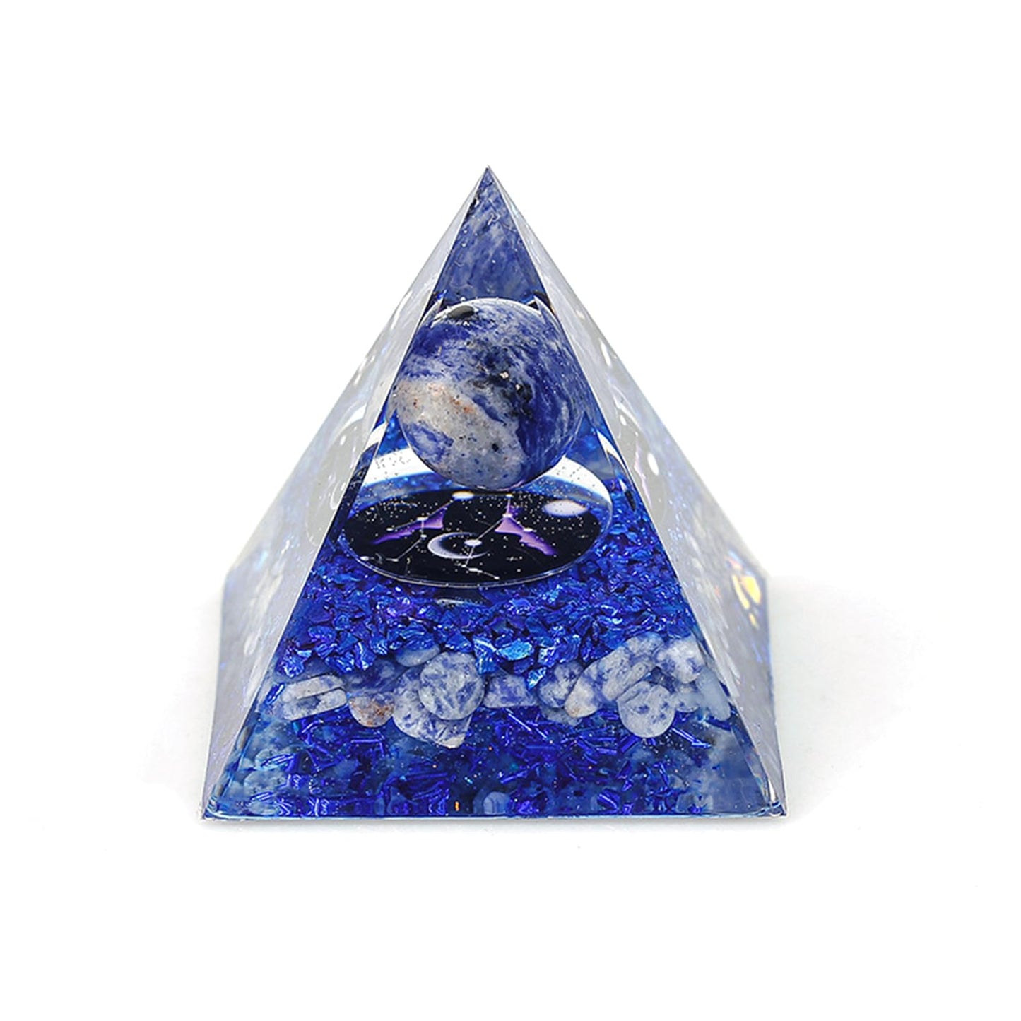 SEVNPRIME Handmade Constellation Crystal Pyramid Unique Positive Energy Orgonite Pyramid Decoration Gemini Blue Agate Crystal Pyramid Ornaments for Office/Living Room/Bedroom/Yoga(Gemini)